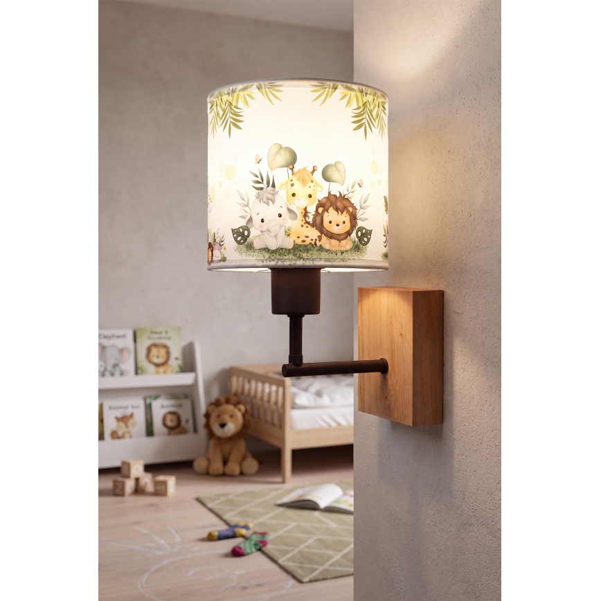 Brilagi - Lampe murale pour enfant BOBO WOOD 1xE27/25W/230V chêne/noir/blanc/vert/jungle