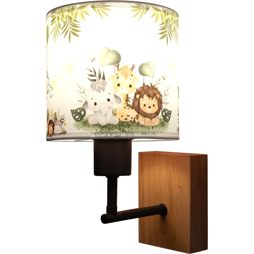 Brilagi - Lampe murale pour enfant BOBO WOOD 1xE27/25W/230V chêne/noir/blanc/vert/jungle