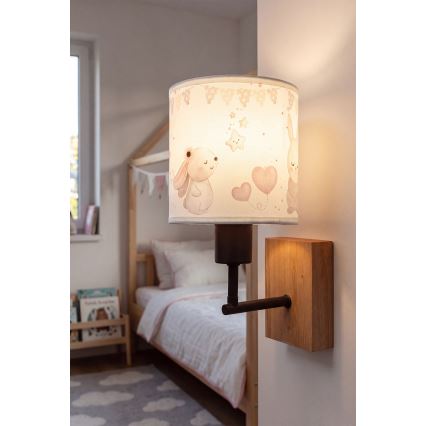 Brilagi - Lampe murale enfant BOBO WOOD 1xE27/25W/230V chêne/noir/crème/petits lapins