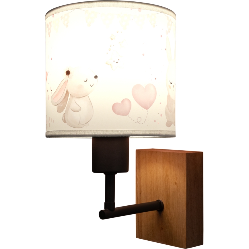 Brilagi - Lampe murale enfant BOBO WOOD 1xE27/25W/230V chêne/noir/crème/petits lapins