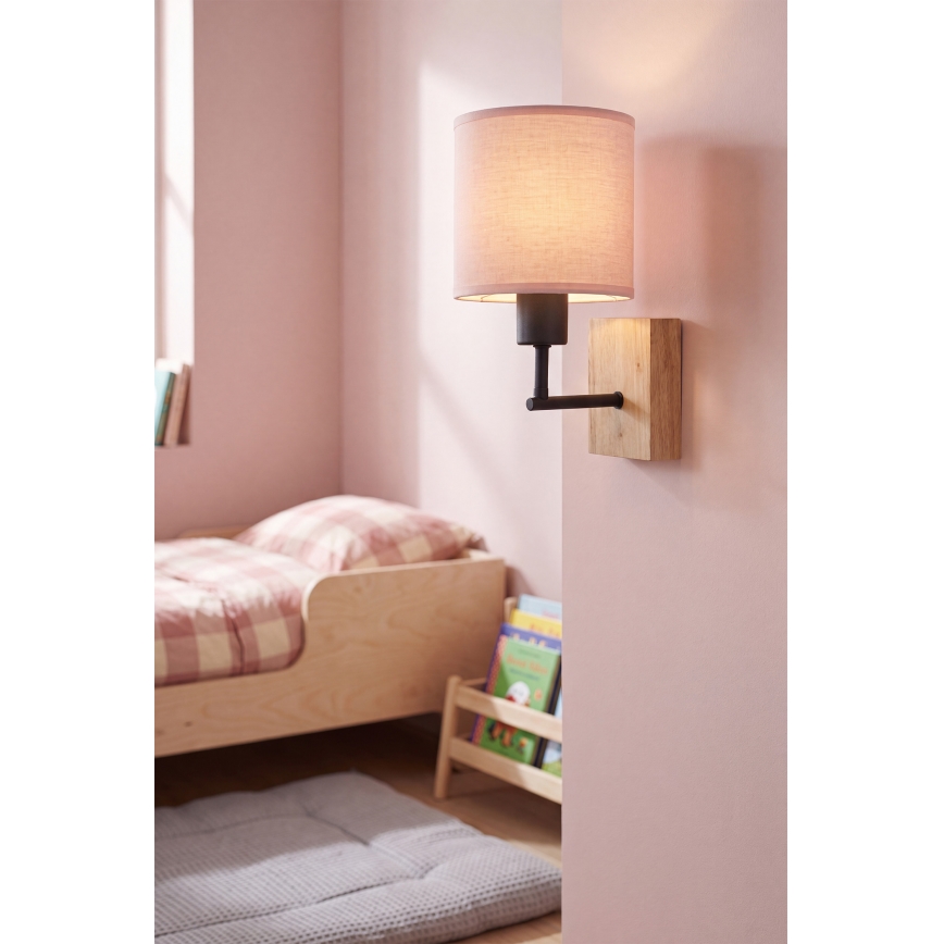 Brilagi - Applique murale pour enfant BOBO WOOD 1xE27/25W/230V chêne/noir/rose