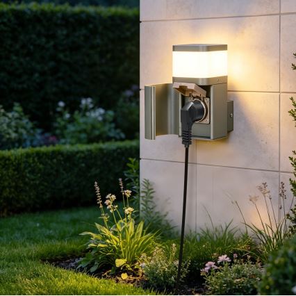 BRILAGI - Applique murale d'extérieur avec prise SCHUKO PILLAR 1xG9/11W/230V IP44 gris