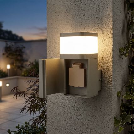 BRILAGI - Applique murale d'extérieur avec prise SCHUKO PILLAR 1xG9/11W/230V IP44 gris