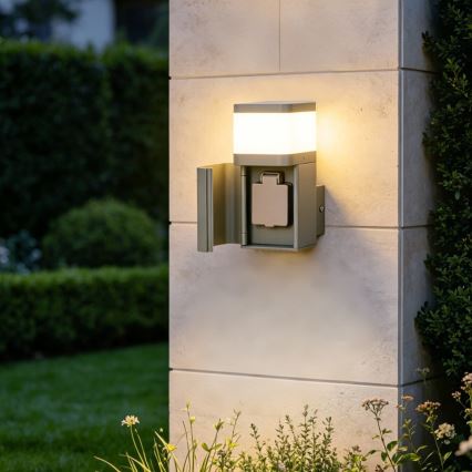 BRILAGI - Applique murale d'extérieur avec prise SCHUKO PILLAR 1xG9/11W/230V IP44 gris