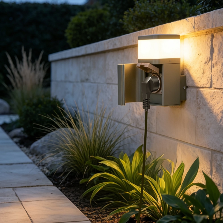 BRILAGI - Applique murale d'extérieur avec prise SCHUKO PILLAR 1xG9/11W/230V IP44 gris