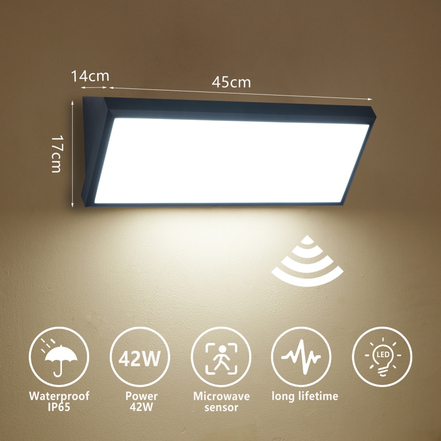 Brilagi - Applique murale LED d'extérieur avec détecteur TRIANGLE LED/42W/230V 45 cm noire IP65