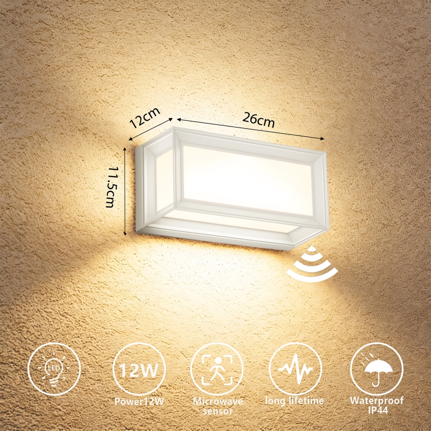 Brilagi - Applique murale d'extérieur LED avec détecteur PARKER LED/12W/230V blanc IP44