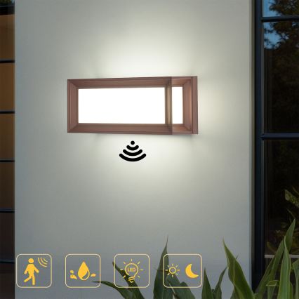 Brilagi - Applique murale extérieure LED avec détecteur PARKER LED/12W/230V marron IP44