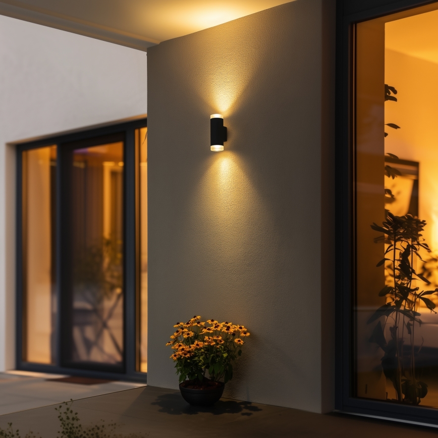 Brilagi - LED RGBW Applique murale extérieure dimmable MATERA 2xGU10/4,8W/230V 3000K IP54 noire + télécommande