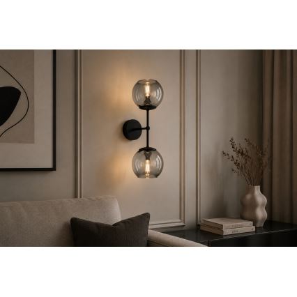 Brilagi - Applique murale DIOR 2xE27/60W/230V noir/gris fumé