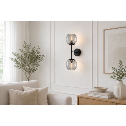 Brilagi - Applique murale DIOR 2xE27/60W/230V noir/gris fumé