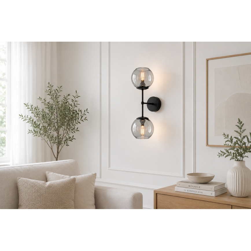 Brilagi - Applique murale DIOR 2xE27/60W/230V noir/gris fumé