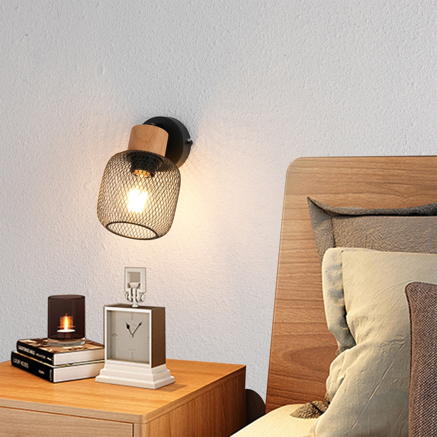 Brilagi - Applique murale directionnelle BASKLITE 1xE27/15W/230V bois/noir