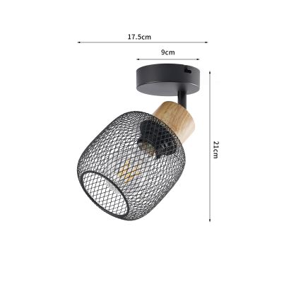 Brilagi - Applique murale directionnelle BASKLITE 1xE27/15W/230V hévéa/noir