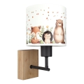 Brilagi - Applique murale enfant BOBO WOOD 1xE27/25W/230V chêne/noir/blanc/motifs animaux