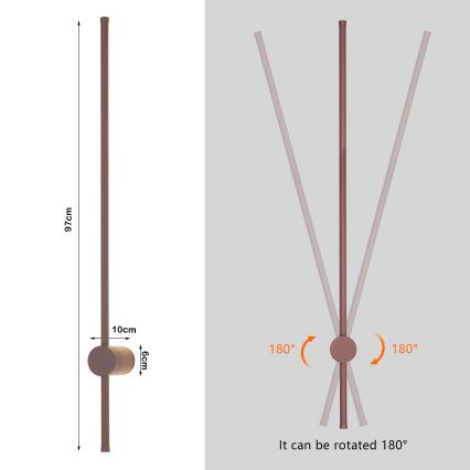Brilagi - Applique murale d'extérieur LED AURA, 20 W, 230 V, 3000 K, IP54, 97 cm, marron, IRC 90