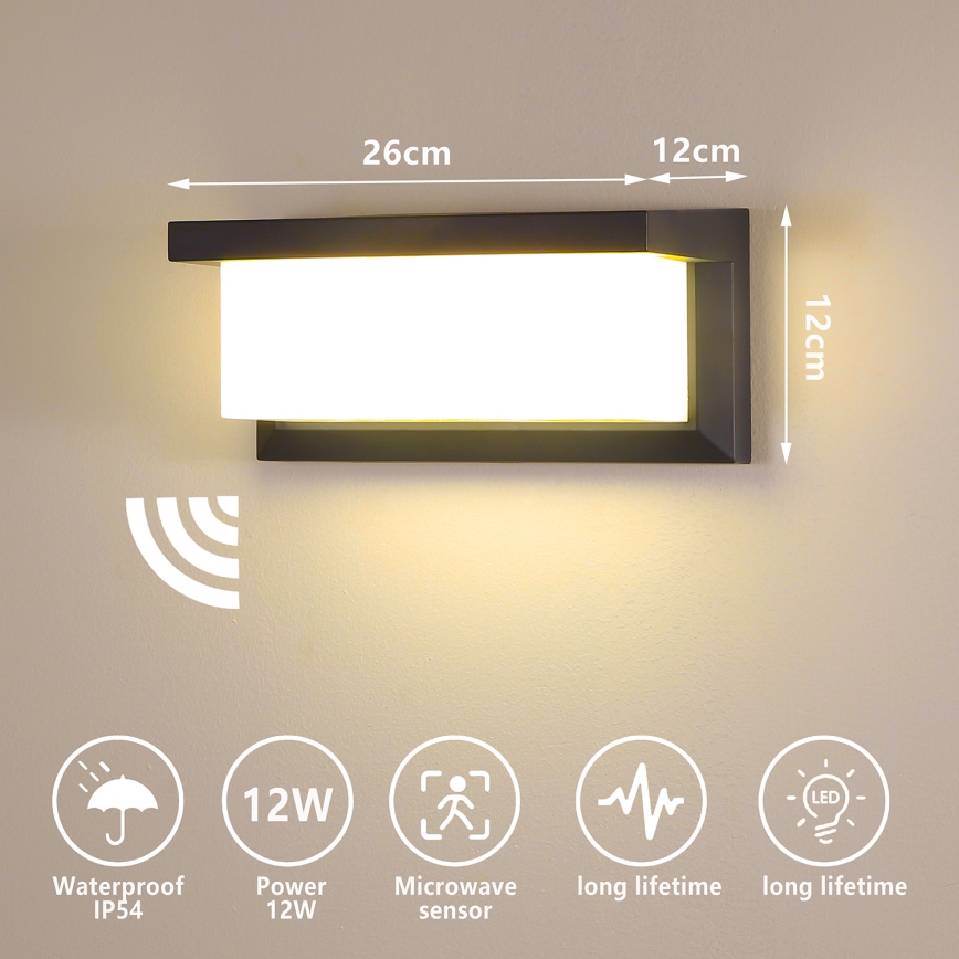 Brilagi - Applique murale extérieure avec détecteur BRICKY LED/12W/230V anthracite IP54