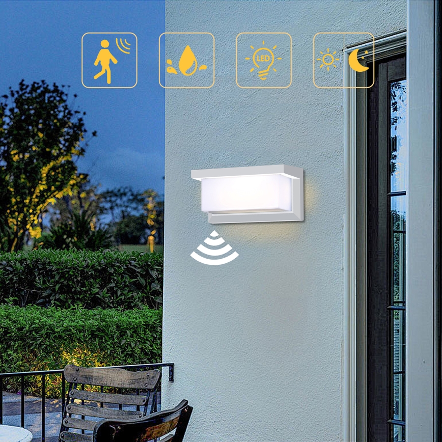 Brilagi - Applique murale extérieure avec détecteur BRICKY LED/12W/230V blanc IP54