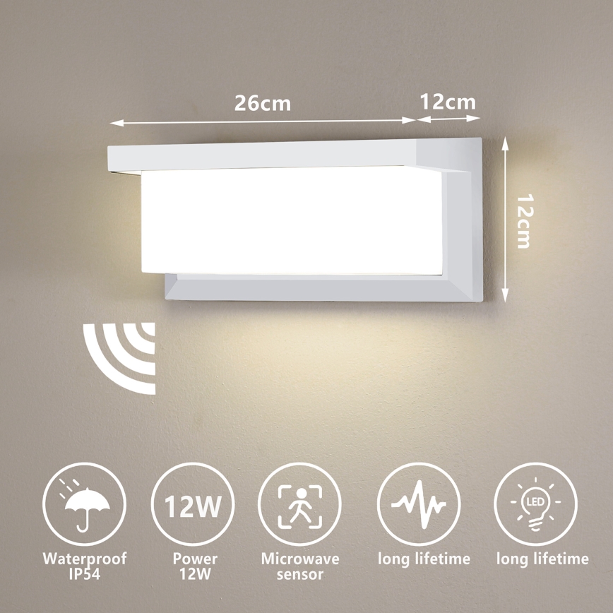 Brilagi - Applique murale extérieure avec détecteur BRICKY LED/12W/230V blanc IP54