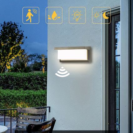 Brilagi - Applique murale extérieure avec détecteur BRICKY LED/12W/230V gris IP54