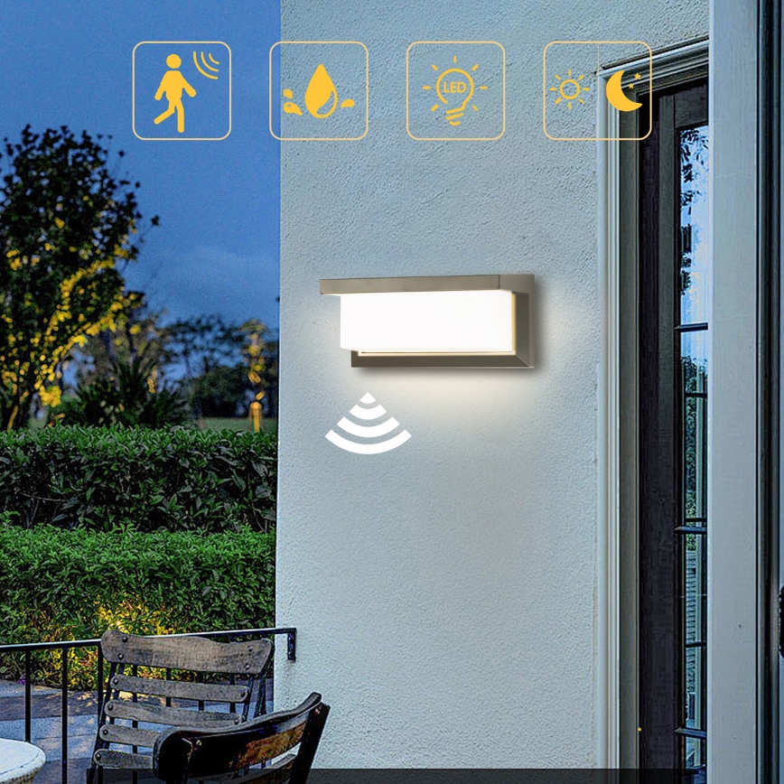 Brilagi - Applique murale extérieure avec détecteur BRICKY LED/12W/230V gris IP54