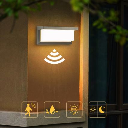 Brilagi - Applique murale extérieure avec détecteur BRICKY LED/12W/230V gris IP54