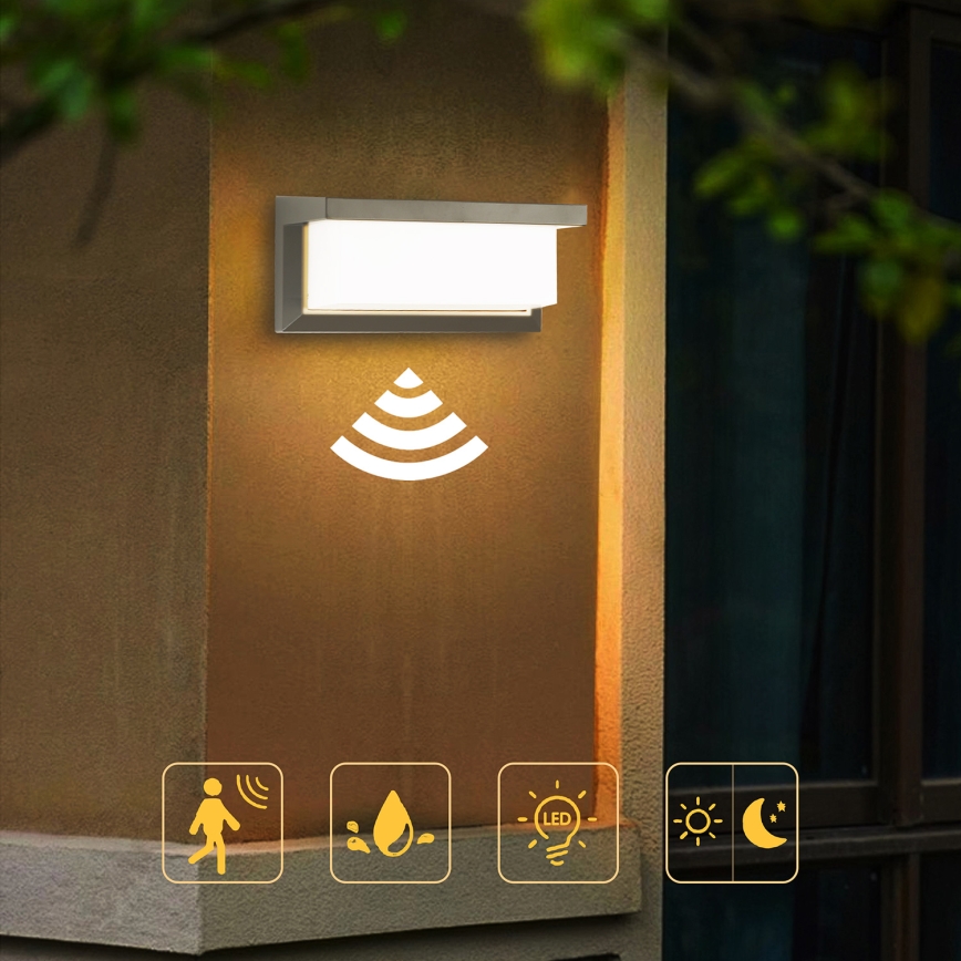 Brilagi - Applique murale extérieure avec détecteur BRICKY LED/12W/230V gris IP54