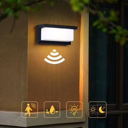 Brilagi - Applique murale extérieure avec détecteur BRICKY LED/12W/230V noir IP54