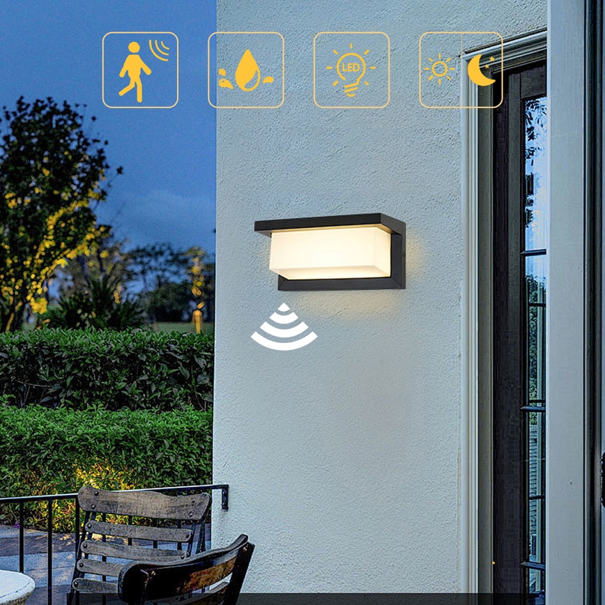 Brilagi - Applique murale extérieure avec détecteur BRICKY LED/12W/230V noir IP54