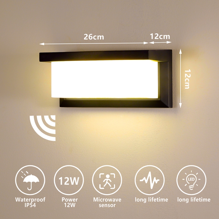 Brilagi - Applique murale extérieure avec détecteur BRICKY LED/12W/230V noir IP54