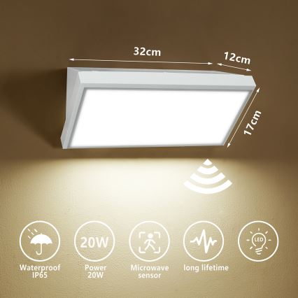 Brilagi - Applique murale extérieure avec détecteur TRIANGLE LED/20W/230V blanc IP65
