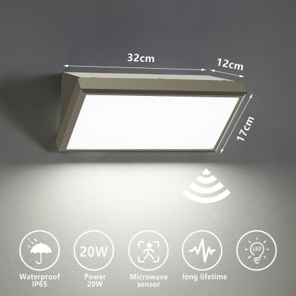 Brilagi - Applique murale extérieure avec détecteur TRIANGLE LED/20W/230V gris IP65