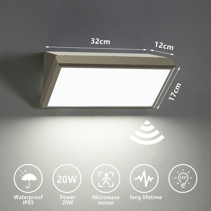 Brilagi - Applique murale extérieure avec détecteur TRIANGLE LED/20W/230V gris IP65