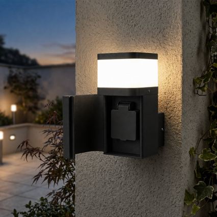BRILAGI - Applique murale d'extérieur avec prise SCHUKO PILLAR 1xG9/11W/230V IP44 noire