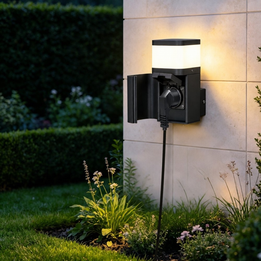BRILAGI - Applique murale d'extérieur avec prise SCHUKO PILLAR 1xG9/11W/230V IP44 noire
