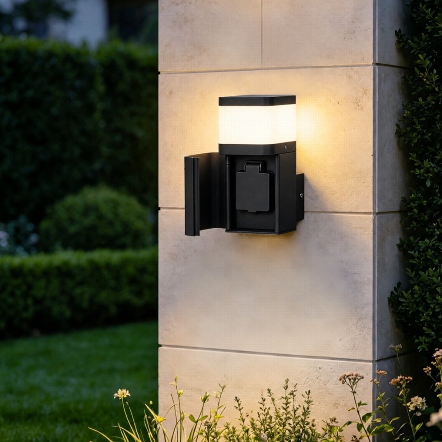 BRILAGI - Applique murale d'extérieur avec prise SCHUKO PILLAR 1xG9/11W/230V IP44 noire