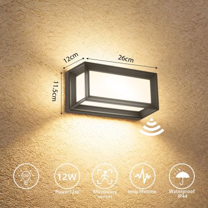 Brilagi - Applique murale LED d'extérieur avec détecteur PARKER LED/12W/230V anthracite IP44