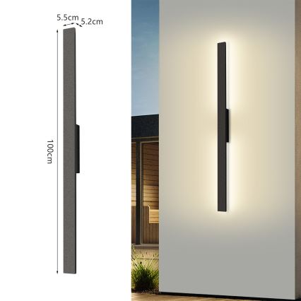 Brilagi - Applique murale extérieure LED LUNA, 24 W, 230 V, 3000 K, IP65, 100 cm, noire, IRC 90