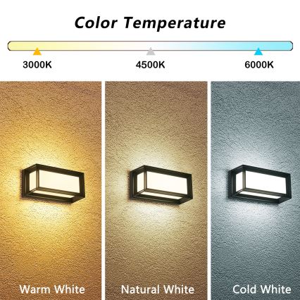 Brilagi - Applique murale extérieure PARKER LED/12W/230V 3000/4500/6000K noire IP44