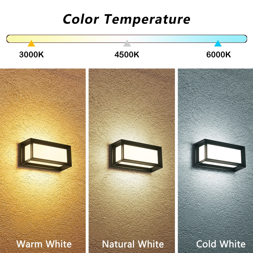 Brilagi - Applique murale extérieure PARKER LED/12W/230V 3000/4500/6000K noire IP44