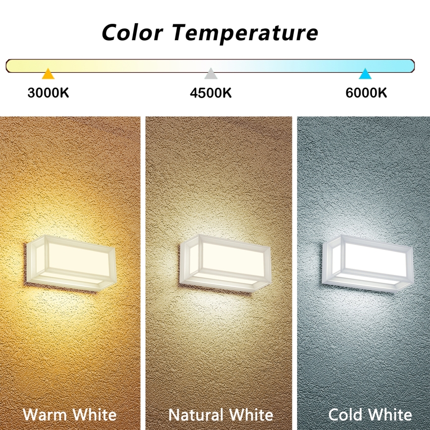 Brilagi - Applique murale d'extérieur LED PARKER/12W/230V 3000/4500/6000K blanche IP44