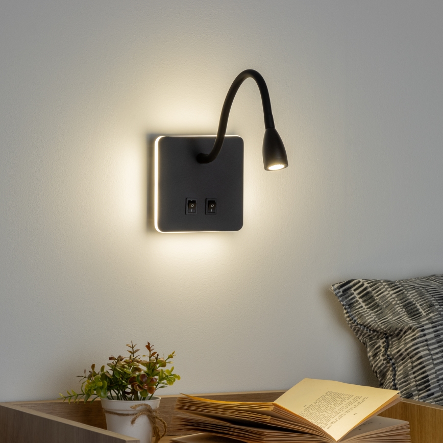 Brilagi - Applique murale flexible MAYA Double LED/4W/230V + LED/3W noir