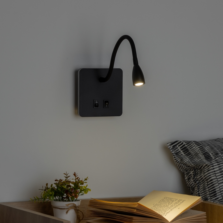 Brilagi - Applique murale flexible MAYA Double LED/4W/230V + LED/3W noir