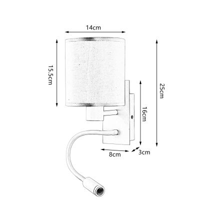Brilagi - Applique murale flexible NUBILA 1xE27/25W/230V + LED/3W blanc