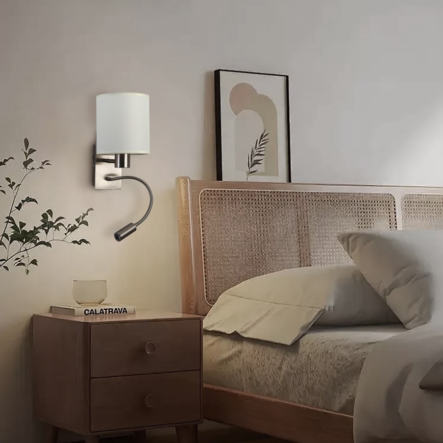 Brilagi - Applique murale flexible NUBILA 1xE27/25W/230V + LED/3W chrome mat/crème