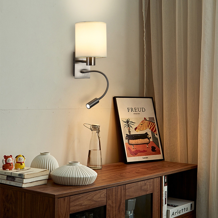 Brilagi - Applique murale flexible NUBILA 1xE27/25W/230V + LED/3W chrome mat/crème