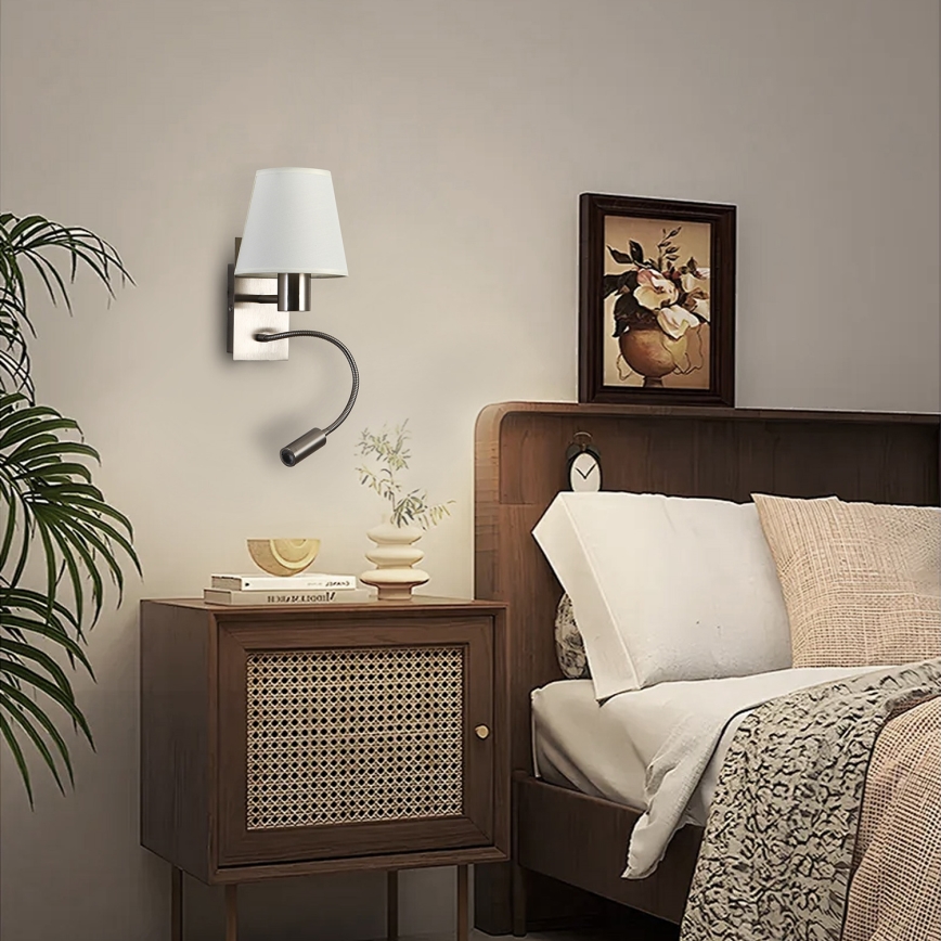 Brilagi - Applique murale flexible NUBILA 1xE27/25W/230V + LED/3W chrome mat/crème