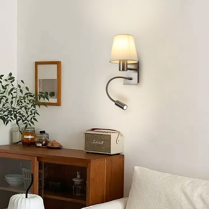 Brilagi - Applique murale flexible NUBILA 1xE27/25W/230V + LED/3W chrome mat/crème
