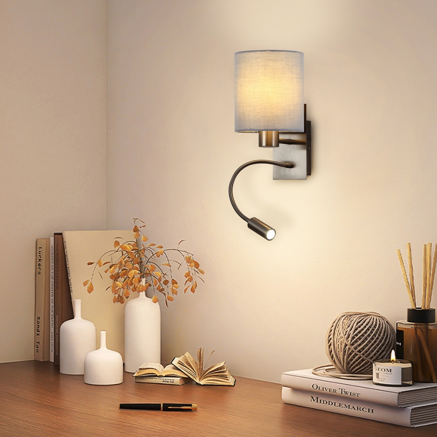 Brilagi - Applique murale flexible NUBILA 1xE27/25W/230V + LED/3W chrome mat/gris