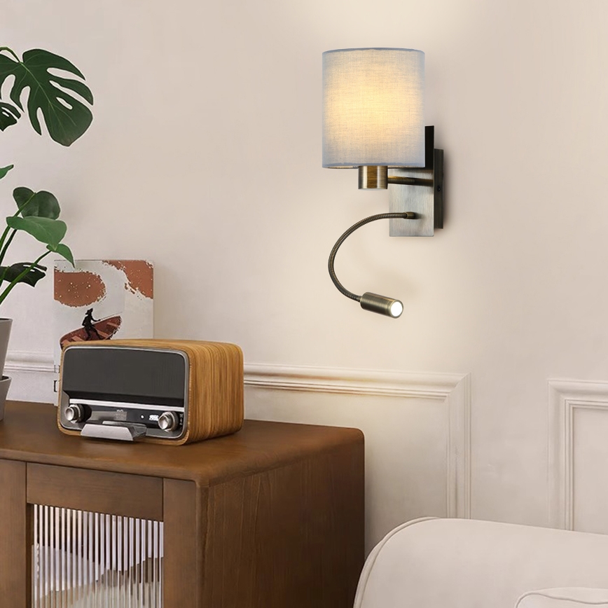 Brilagi - Applique murale flexible NUBILA 1xE27/25W/230V + LED/3W laiton/crème